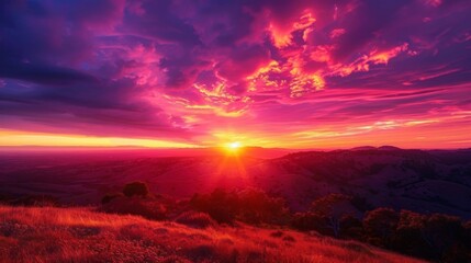 Blushing pinks warm oranges and deep purples come together in a breathtaking gradient sunset display. - obrazy, fototapety, plakaty