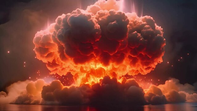 A massive nuclear explosion with flames and smoke. the mushroom cloud is filled with flames and smoke, creating an apocalyptic scene