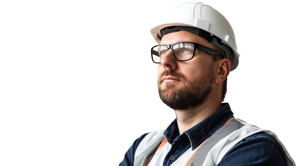 portrait of an engineer wearing safety helmet isolated on transparent background, engineer cutout 