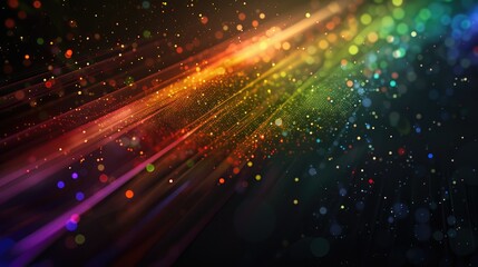 Obraz premium Black background with rainbow flare and speed light. Colorful light on dark background