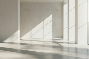 Empty room interior with concrete walls, grey floor with light and soft skylight from window. Background with copy-space. . Beautiful simple AI generated image in 4K, unique.