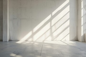 Obraz premium Empty room interior with concrete walls, grey floor with light and soft skylight from window. Background with copy-space. . Beautiful simple AI generated image in 4K, unique.