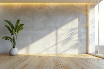 Empty room interior with concrete walls, grey floor with light and soft skylight from window. Background with copy-space. . Beautiful simple AI generated image in 4K, unique.