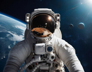 Portrait of an astronaut in a space suit in space