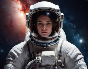 Portrait of an astronaut woman in space