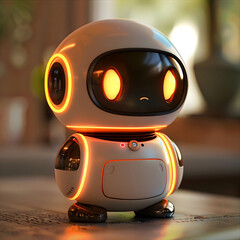 The Cuttie bot, assistance with charm soft edges, glowing features, comforting, efficient aid