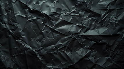 Empty crumpled wet black paper blank texture copy space wall horizontal background : Generative AI