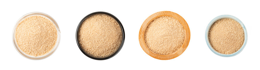Cinnamon sugar isolated on white background. Homemade cinnamon sugar in a bowl on background. Brown sugar. Spice mixture for drinks and baking.