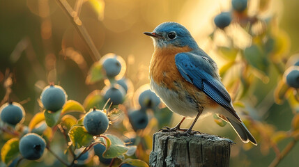 A charming bluebird perched on a fence post, its sweet song filling the air with the joy of summer in