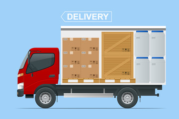 Full truckload, Shipping, Logistic Systems, Cargo Transport. Cargo Truck transportation, delivery, boxes. Delivery and shipping business cargo truck.