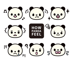 Illustration set of various expressions of cute pandas