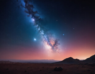 Fototapeta premium Space background of the starry sky over the desert