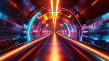 Futuristic Neon-Lit Tunnel with Vanishing Point Perspective. Generative AI	