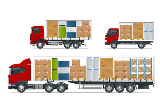 Fototapeta Full truckload, Shipping, Logistic Systems, Cargo Transport. Cargo Truck transportation, delivery, boxes. Delivery and shipping business cargo truck.
