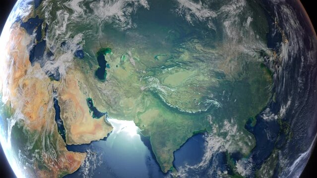 Realistic Earth From Space Zoom In Clouds Turkmenistan Ashgabat