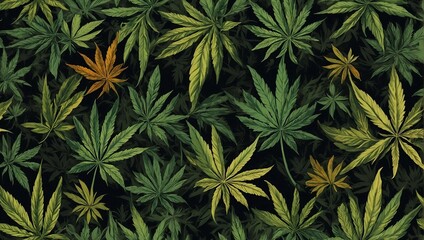 Wallpaper, fabric style drawing of marijuana leafs