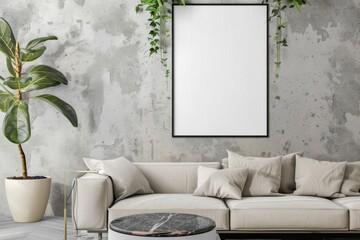 Modern scandinavian interior with poster mockup created with generative ai