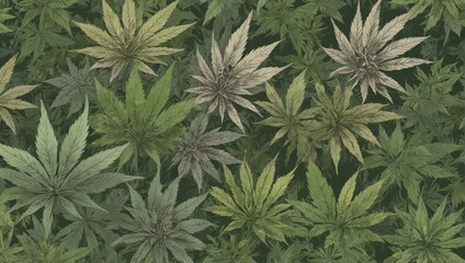 Wallpaper, fabric style drawing of marijuana leafs