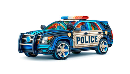 Stylized police SUV illustration, perfect for law enforcement support materials, public safety campaigns, and educational content for children.