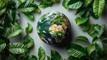 Planet Earth framed with green leaves, green planet, International Earth Day - obrazy, fototapety, plakaty