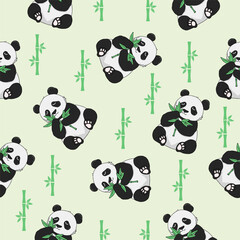 Panda and Bamboo seamless pattern background