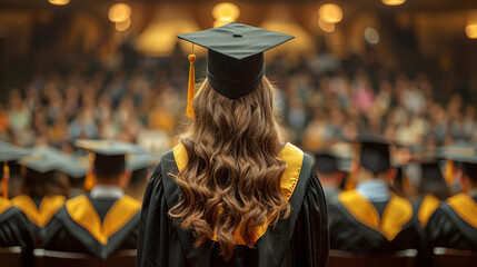 Woman Wearing Graduation Cap and Gown
