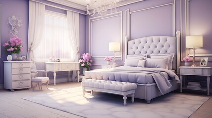 Elegant Lavender Bedroom:  a sophisticated bedroom with soft lavender walls, white or cream-colored...