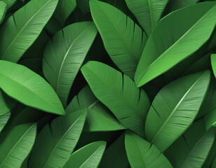 3D low poly plastic large tropical leaves close up