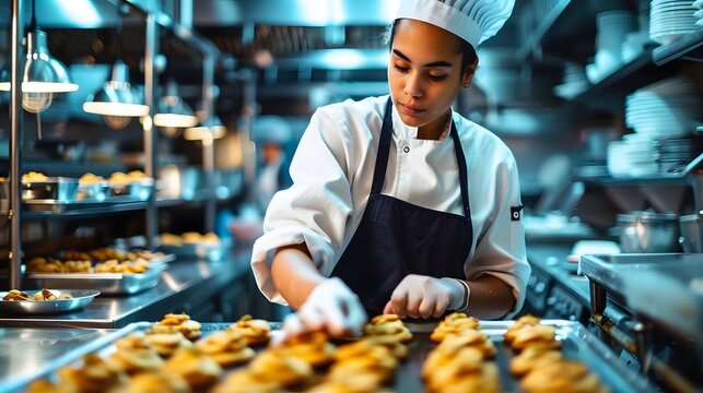 A young chef baking cookies in a kitchen, mastering culinary skills and dreaming of owning their own restaurant