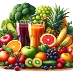 healty juice fruits veggies realistic