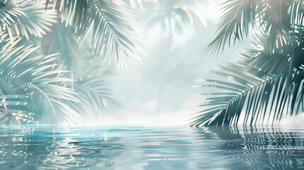 Fototapeta na wymiar a shady view of palm leaves and water