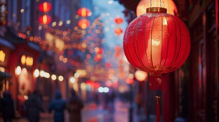 A Chinese-style lantern decorated with bright colors is a symbol of Chinese culture and traditions...