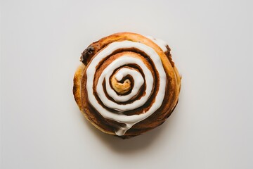 Cinnamon roll presented against a white isolated background in foodgraphy