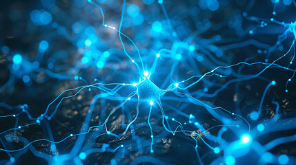 A glowing blue network of neurons.

