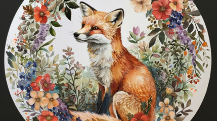 Fototapeta premium A plate featuring a detailed illustration of a fox, showcasing its vibrant colors and intricate details