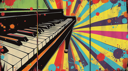 3 panel wall art, Wow pop art piano. Pop art poster usable for interior design.