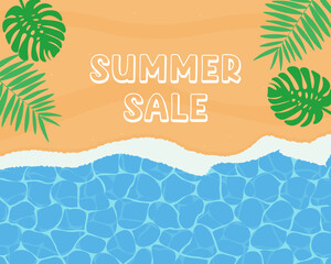 Summer Sale poster. banner template with beach and wave sea. sale shopping. vector illustration