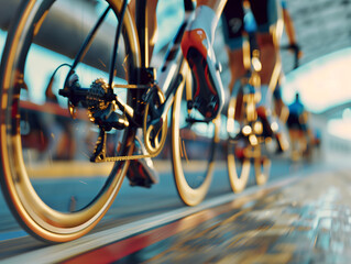 Low angle of blurred motion of cyclists