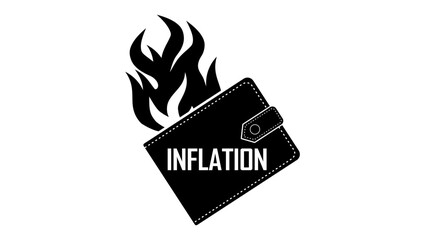 Inflation emblem, wallet on fire,  black isolated silhouette