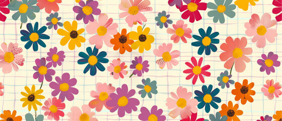 Colorful floral illustration. Vintage style hippie flower background design.