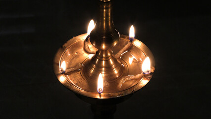 Nilavilakku, the lighted traditional bell metal antique lamp