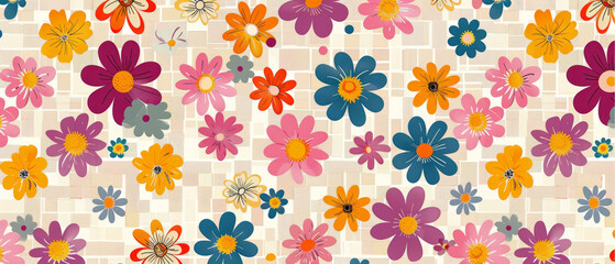 Colorful floral illustration. Vintage style hippie flower background design.