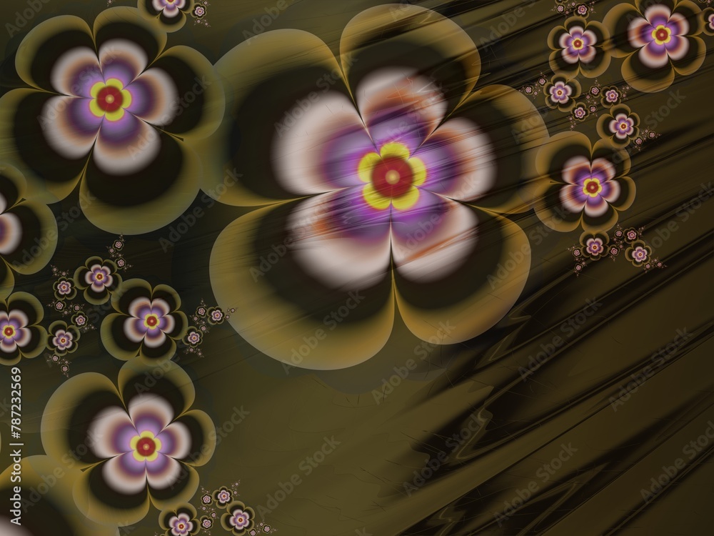 Fototapete fantastic multicolored flowers. fractal artwork for use as templates, computer backgrounds, label pr