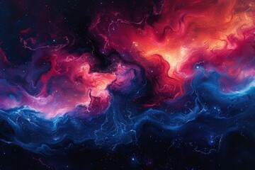 This abstract image captures the beautiful chaos of space with swirling colors and a resemblance to celestial clouds - obrazy, fototapety, plakaty