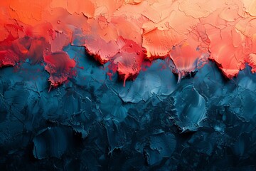 This image shows a detailed and textured abstract painting with a gradient of warm and cool tones