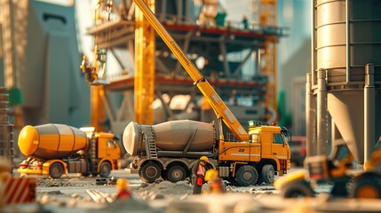 Construction engineers are building with cranes and cement trucks. , Generative ai, 