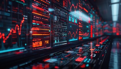 Algorithmic Trading, Illustrate the concept of algorithmic trading and high-frequency trading algorithms with images of computer servers, coding screens, and financial data analysis