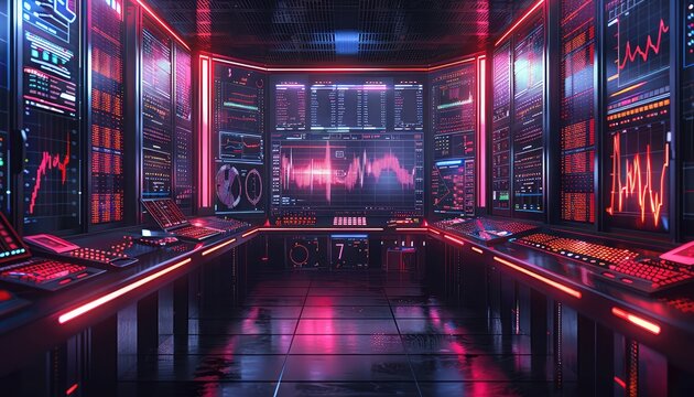 Algorithmic Trading, Illustrate the concept of algorithmic trading and high-frequency trading algorithms with images of computer servers, coding screens, and financial data analysis