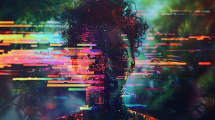 Digital glitch effect face background. Abstract glitch texture