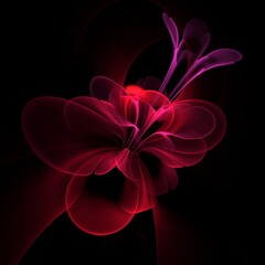 A fantastic image of a rendered fractal flower on a dark background..Original background for your graphic design. Neon glowing flower.